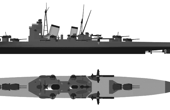 Боевой корабль IJN Nachi (Heavy Cruiser) (1940) - чертежи, габариты, рисунки
