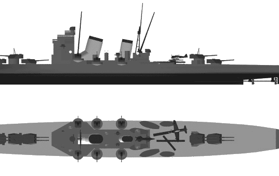 Корабль IJN Nachi (Heavy Cruiser) (1943) - чертежи, габариты, рисунки
