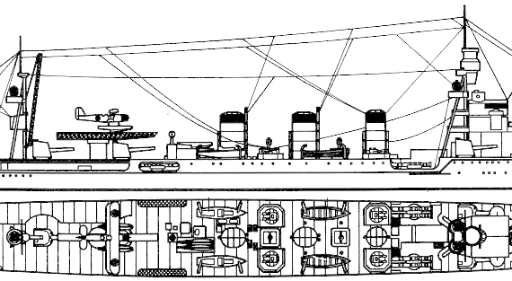 Крейсер IJN Nagara (Light Cruiser) - чертежи, габариты, рисунки