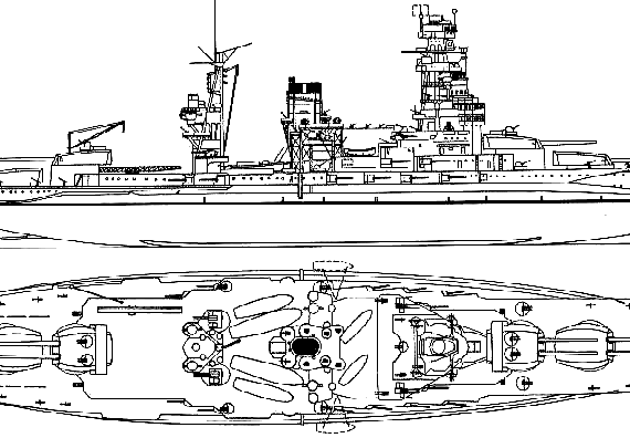 Боевой корабль IJN Nagato (1945) - чертежи, габариты, рисунки
