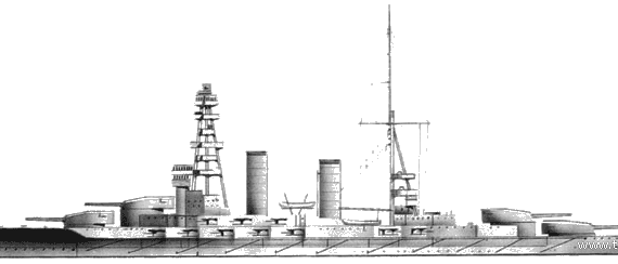 Боевой корабль IJN Nagato (Battleship) (1917) - чертежи, габариты, рисунки