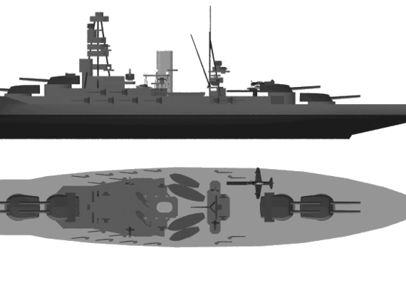 Боевой корабль IJN Nagato (Battleship) (1935) - чертежи, габариты, рисунки