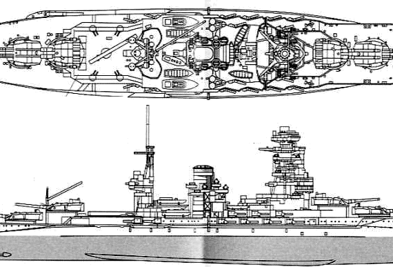 Боевой корабль IJN Nagato (Battleship) (1942) - чертежи, габариты, рисунки