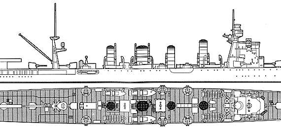 Крейсер IJN Naka (Light Cruiser) (1943) - чертежи, габариты, рисунки