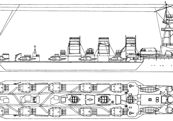 Крейсер IJN Ooi 1941 (Light Cruiser) - чертежи, габариты, рисунки