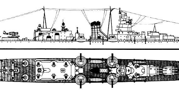 Боевой корабль IJN Oyodo - чертежи, габариты, рисунки