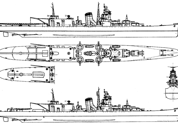 Боевой корабль IJN Oyodo 1943-45 (Cruiser) - чертежи, габариты, рисунки