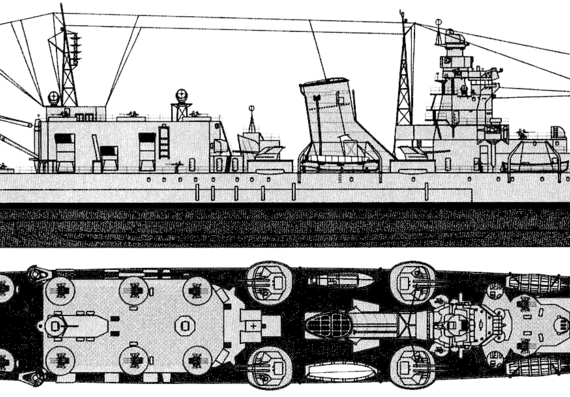 Крейсер IJN Oyodo 1944 (Light Cruiser) - чертежи, габариты, рисунки