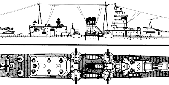 Корабль IJN Oyodo (Light Cruiser) - чертежи, габариты, рисунки