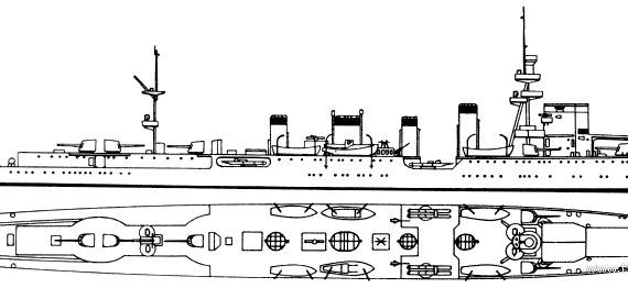 Боевой корабль IJN Sendai (Cruiser) (1926) - чертежи, габариты, рисунки