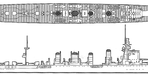 Корабль IJN Sendai (Light Cruiser) (1933) - чертежи, габариты, рисунки