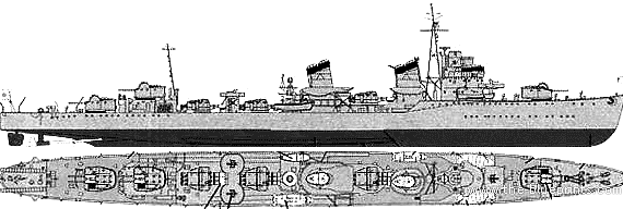 Эсминец IJN Shikinami (Destroyer) (1944) - чертежи, габариты, рисунки