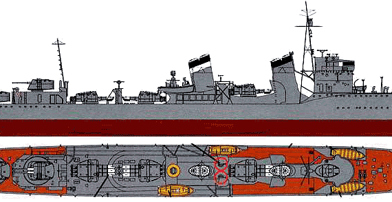 Корабль IJN Shinonome (Destroyer) - чертежи, габариты, рисунки
