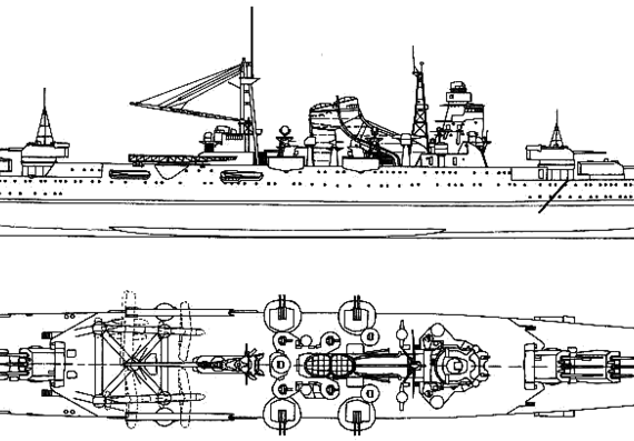 Боевой корабль IJN Suzuya (Cruiser) (1944) - чертежи, габариты, рисунки