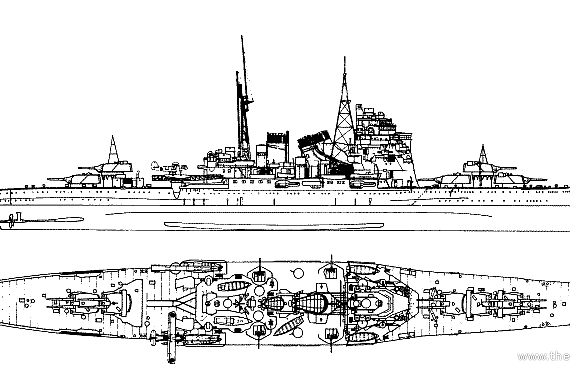 Крейсер IJN Takao (1943) - чертежи, габариты, рисунки