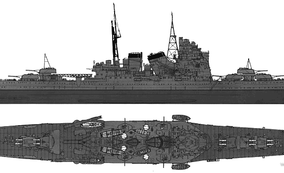 Cruiser IJN Takao (Heavy Cruiser) (1932) - drawings, dimensions, pictures