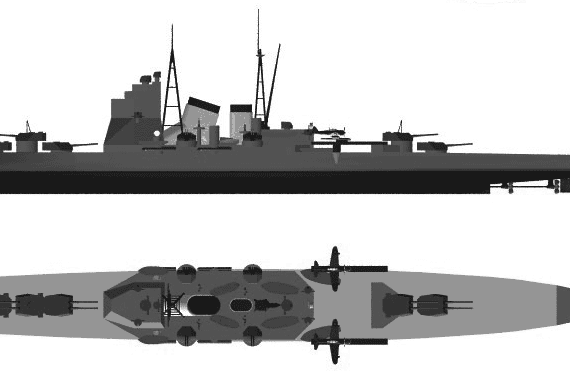 Боевой корабль IJN Takao (Heavy Cruiser) (1940) - чертежи, габариты, рисунки