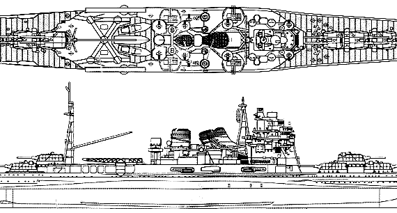 Cruiser IJN Takao (Heavy Cruiser) (1944) - drawings, dimensions, pictures
