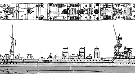 Крейсер IJN Tama (Light Cruiser) (1944) - чертежи, габариты, рисунки