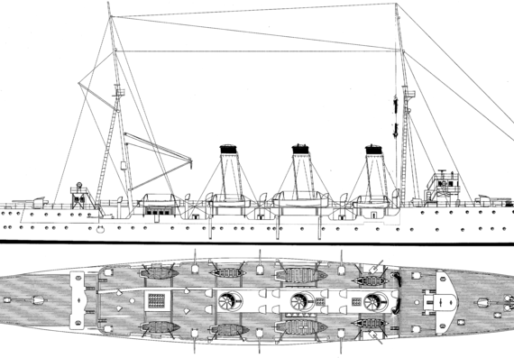 Крейсер IJN Tone 1910 (Protected Cruiser) - чертежи, габариты, рисунки