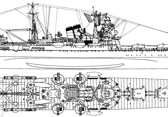 Cruiser IJN Tone 1941 (Heavy Cruiser) - drawings, dimensions, pictures