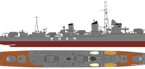 Корабль IJN Umikaze (Destroyer) - чертежи, габариты, рисунки