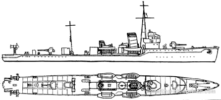 IJN W 5 Class Minesweeper - drawings, dimensions, figures