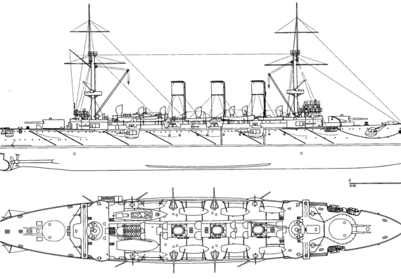 Cruiser IJN Yakumo 1900 (Armoured Cruiser) - drawings, dimensions, pictures