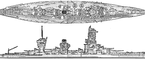 Боевой корабль IJN Yamashiro (Battleship) (1944) - чертежи, габариты, рисунки