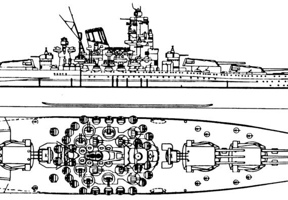 Боевой корабль IJN Yamato 1944 (Battleship) - чертежи, габариты, рисунки