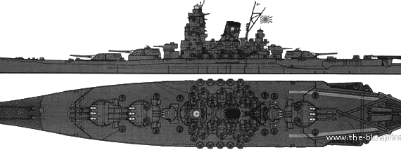Боевой корабль IJN Yamato (Battleshhip) (1942) - чертежи, габариты, рисунки