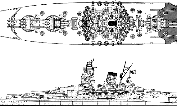 Боевой корабль IJN Yamato (Battleship) - чертежи, габариты, рисунки