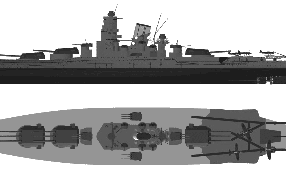 Боевой корабль IJN Yamato (Battleship) (1944) - чертежи, габариты, рисунки