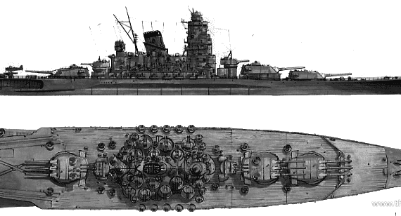 Корабль IJN Yamato (Battleship) (1945) - чертежи, габариты, рисунки