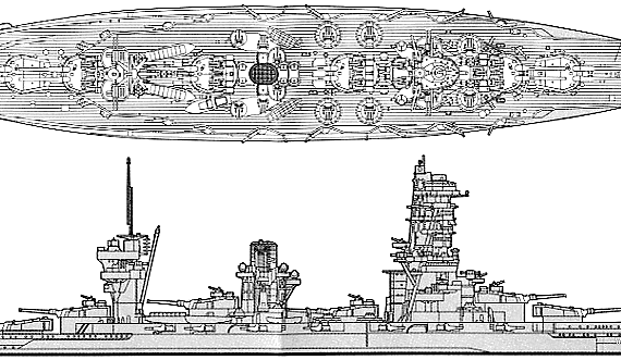 Боевой корабль IJN Yamshiro (Battleship) (1942) - чертежи, габариты, рисунки