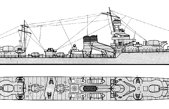 Крейсер IJN Yubari - чертежи, габариты, рисунки