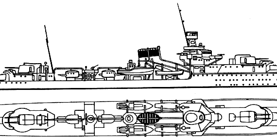 Боевой корабль IJN Yubari (Cruiser) (1939) - чертежи, габариты, рисунки