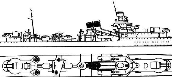 IJN Yubari (Cruiser) warship (1943) - drawings, dimensions, pictures