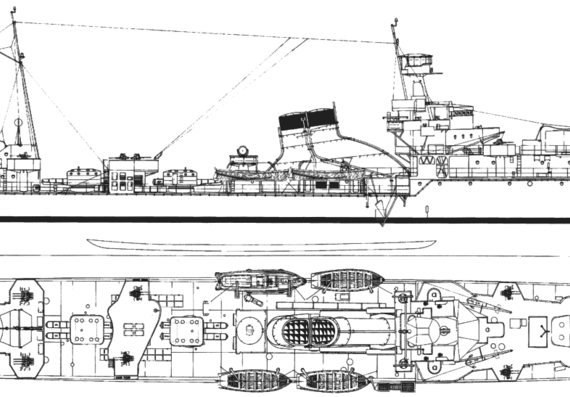 Боевой корабль IJN Yubari (Cruiser) (1944) - чертежи, габариты, рисунки
