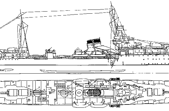 Крейсер IJN Yubari (Heavy cruiser) (1924) - чертежи, габариты, рисунки