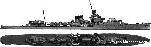 Корабль IJN Yubari (Light Cruiser) (1941) - чертежи, габариты, рисунки