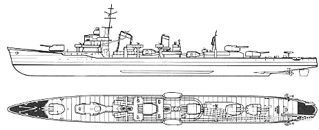 Эсминец IJN Yugumo (Destroyer) - чертежи, габариты, рисунки
