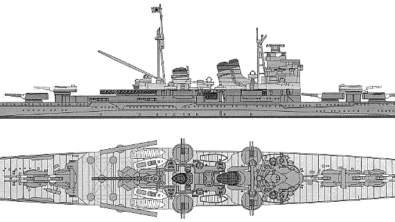 Корабль INJ Haguro (Heavy Cruiser) (1941) - чертежи, габариты, рисунки