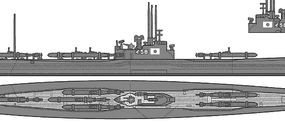 Submarine I 58 - drawings, dimensions, figures