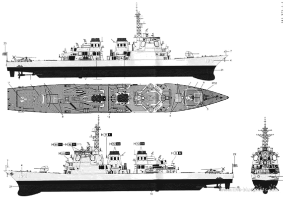Эсминец JMSDF DDG-173 Kongo (Destroer) - чертежи, габариты, рисунки