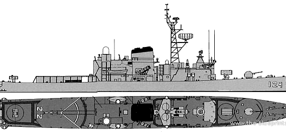 Корабль JMSDF DDH-124 Mineyuki (Destroyer) - чертежи, габариты, рисунки