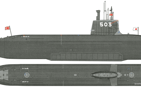 Корабль JMSDF Hakuryu SS-503 (Submarine) - чертежи, габариты, рисунки