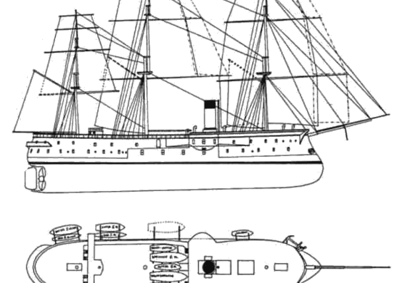 Корабль Kuk Kaiser (1874) - чертежи, габариты, рисунки