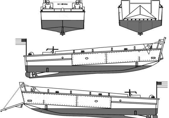 LCVP Landing Craft - drawings, dimensions, figures