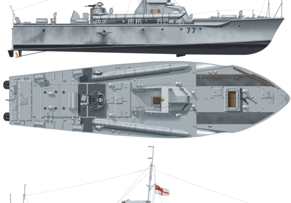 Корабль MBT Vosper 73 feet - чертежи, габариты, рисунки